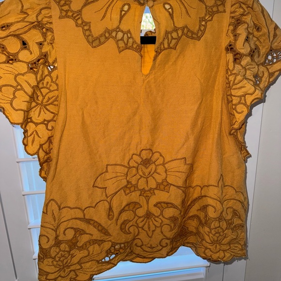 Anthropologie Mustard Floral Lace Blouse - Picture 4 of 5
